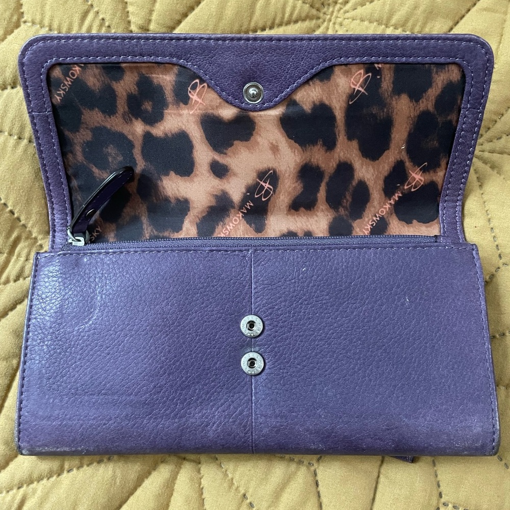 B. Makowsky Purple Leather Wallet with Silver Accents - Picture 3 of 7